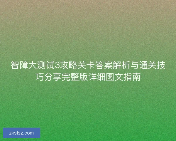 智障大测试3攻略关卡答案解析与通关技巧分享完整版详细图文指南